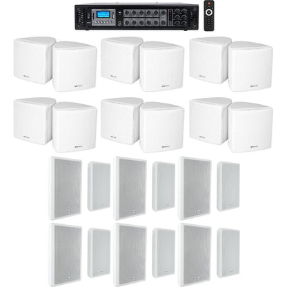 6-Zone Amp + (12) 3.5" White Cube + (12) Wall Restaurant/Bar/Cafe Speakers