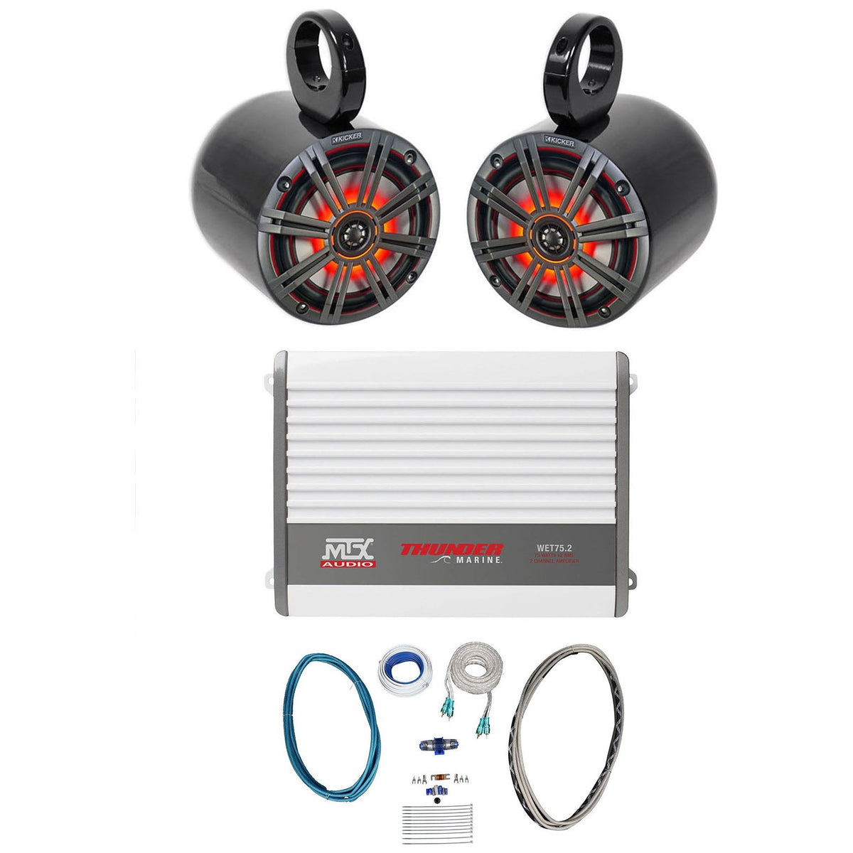 45KM654L LED Speakers + MAC65B Tower Pods + WET75.2 Amplifier + Wire Kit