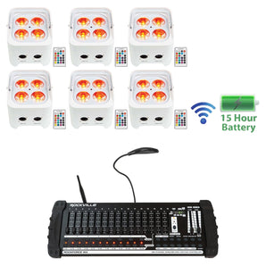 6) Rockville BEST PAR 50 Battery Wash Lights Wireless DMX+384 Channel Controller