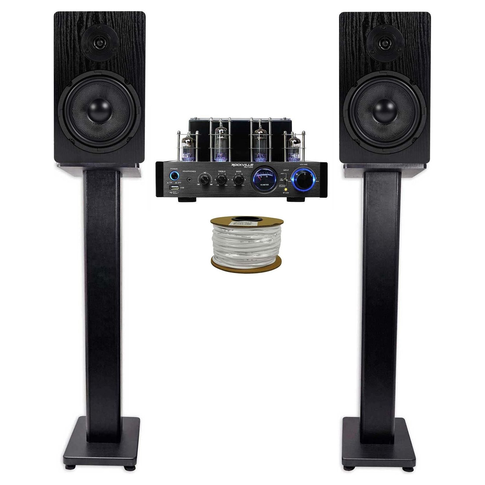 Rockville BluTube LED 70w Bluetooth Tube Amplifier/Home Stereo Receiver ...