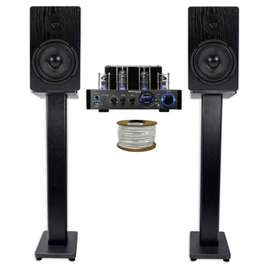 Rockville BluTube LED Tube Amplifier Amp+(2) 6.5" Bookshelf Home Speakers+Stands
