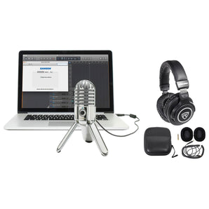 Samson Podcast Recording Podcasting Microphone+Pro Headphones+Cables+Case