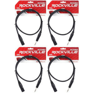 4 Rockville RCXMB3-B Black 3' Male REAN XLR to 1/4'' TRS Balanced Cables