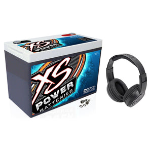 XS Power D2700 4300 Amp AGM Power Cell Car Audio Battery+Hardware+Headphones