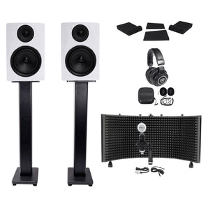 (2) APM6W 6.5" 350w Studio Monitors and 36" Stands+Pads+Headphones+Mic+Shield