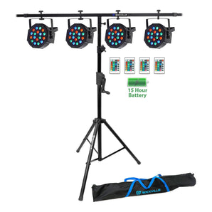 (4) Rockville BATTERY PAR 50 Rechargeable LED DMX DJ Wash Lights+Crank Stand