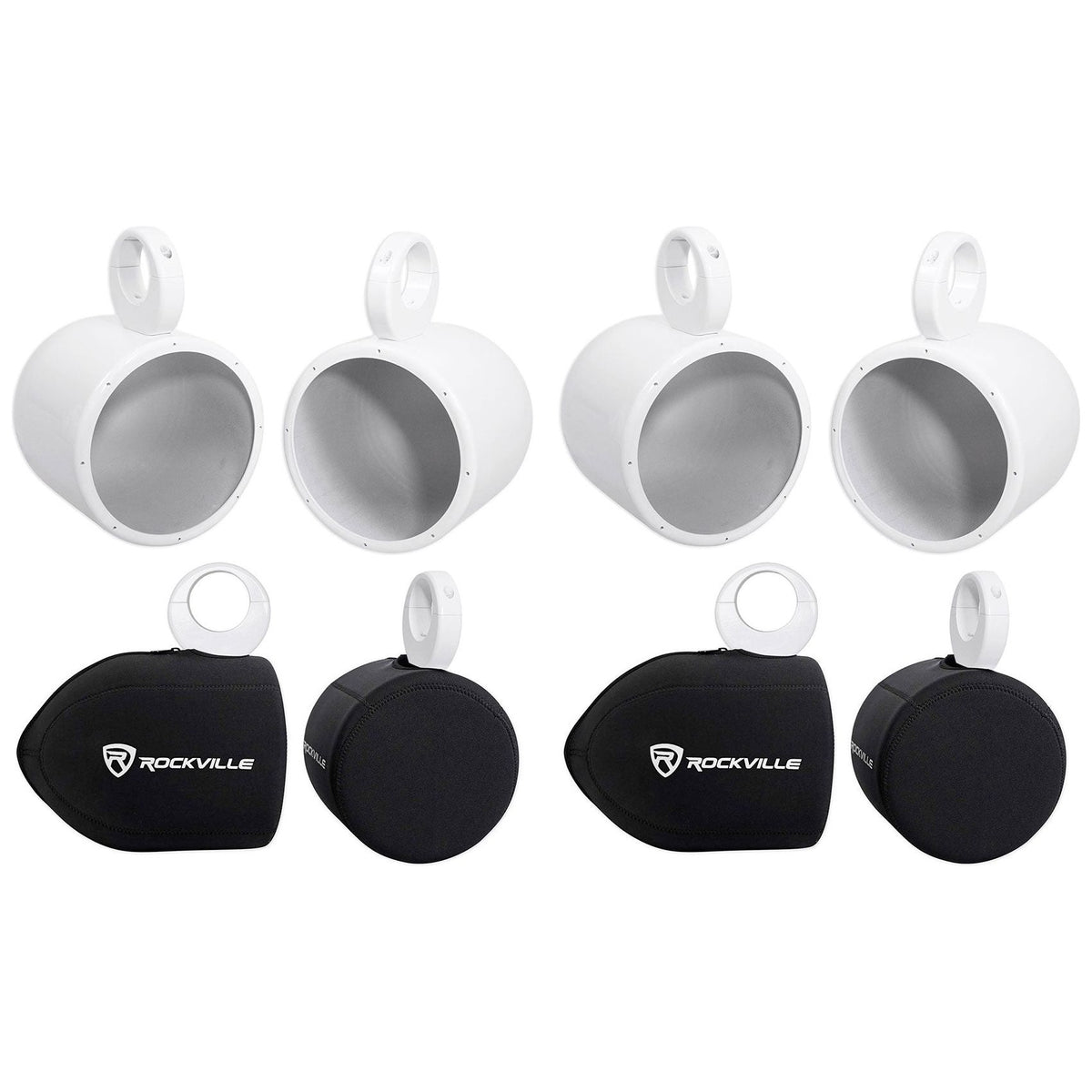 MAC80W White 7.7" Tower Speaker Pods 4-Pack + RWBC80 Neoprene Covers Bundle