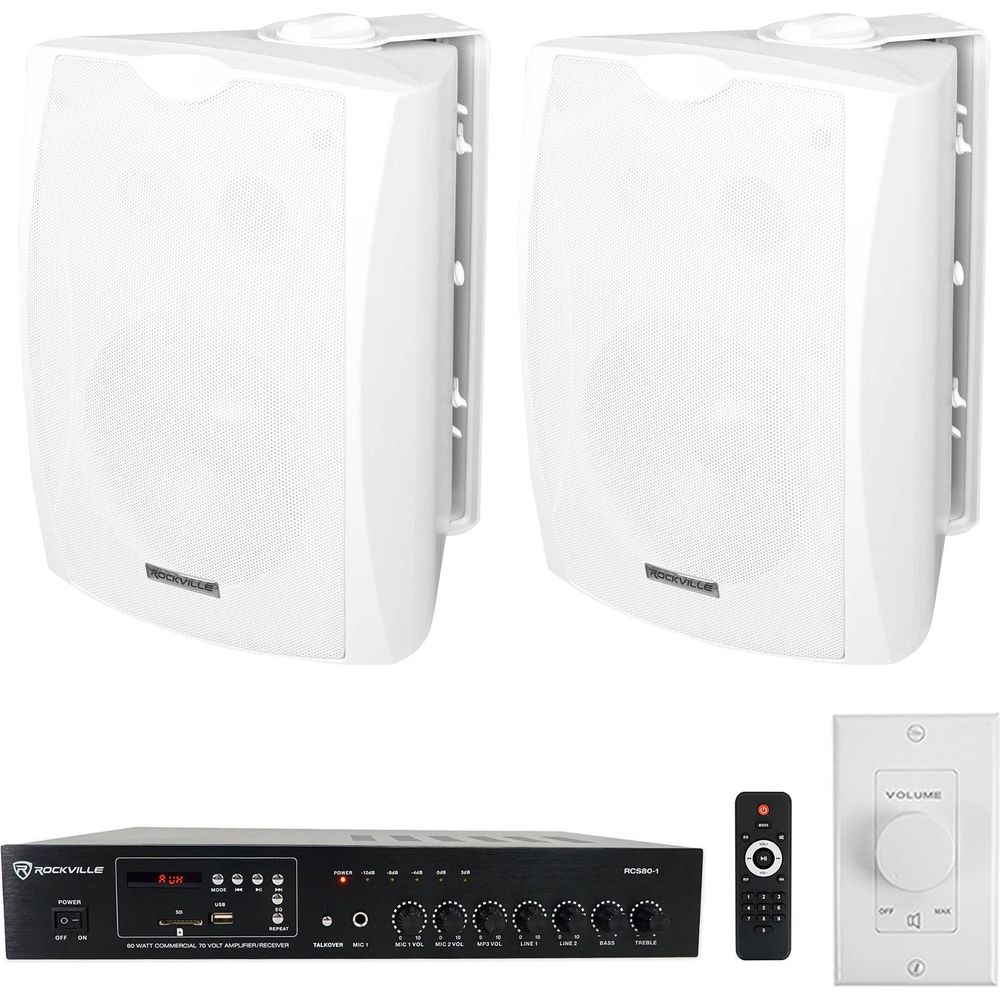 Commercial Restaurant Amp+2) White 6.5" Wall Speakers+Wall Controller