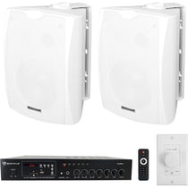 Commercial Restaurant Amp+2) White 6.5" Wall Speakers+Wall Controller