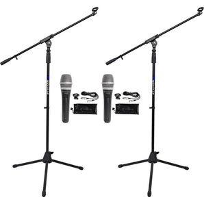 2 Rockville RMP-XLR Dynamic Cardioid Pro Microphones+10' XLR Cables+Clips+Stands