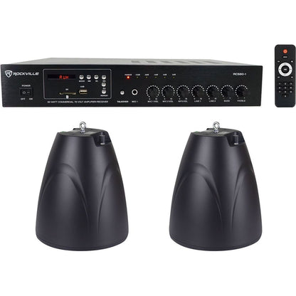 RCS80-1 60W Amp 2-Pack + PEN-65T Black Pendant Speakers Bundle