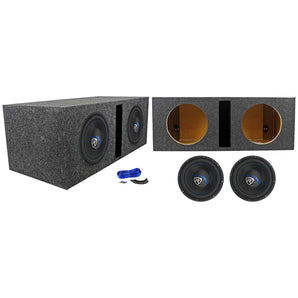 (2) Rockville K5 W10K5S2 10" 1200 Watt Car Subwoofers+Vented Sub Box Enclosure