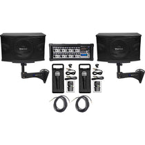 KPS10 10" 3-Way 1200W Karaoke Speakers+Mixer+Wall Brackets+(2) Mics