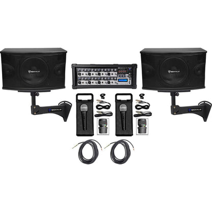 KPS10 10" 3-Way 1200W Karaoke Speakers+Mixer+Wall Brackets+(2) Mics