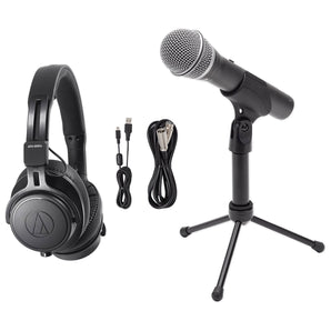 Audio Technica ATH-M60X Monitor Headphones+Samson USB/XLR Recording Mic+Stand