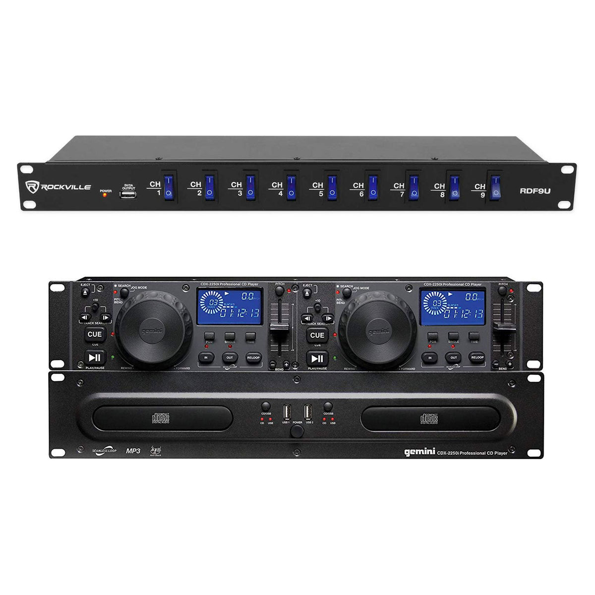 Gemini CDX-2250i Pro DJ Dual Two Deck Rack CD/MP3 Media Player w/USB+Power Strip