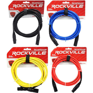 4 Rockville 10' Female to Male REAN XLR Mic Cable 100% Copper (4 Colors)