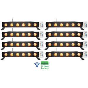 (8) Rockville BEST STRIP 60 Black Rechargeable Wash Light Bars w/Wireless DMX