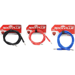 3 Rockville 10' 1/4'' TRS to 1/4'' TRS  Cable 100% Copper (3 Colors)