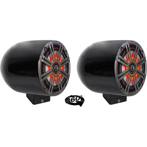 (2) kicker KM65 6.5" LED 360° Swivel Black Aluminum Surface Mount Boat Speakers