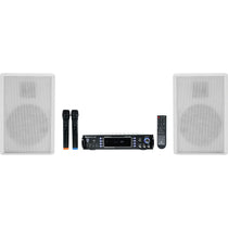 Bluetooth Receiver+(2) White Wall Speakers+Mics for Restaurant/Bar/Cafe