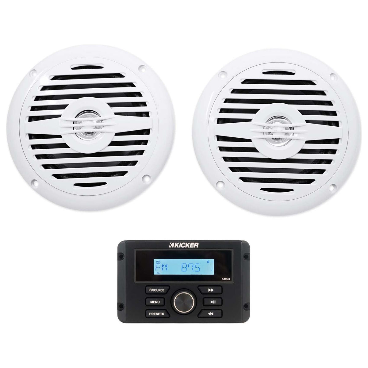 KMC3 Gauge Hole Digital Media Bluetooth Receiver+(2) 5.25" White Speakers