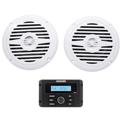 KMC3 Gauge Hole Digital Media Bluetooth Receiver+(2) 5.25" White Speakers