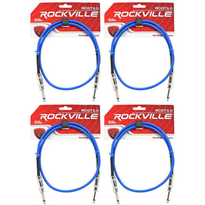 4 Rockville RCGT3.0BL 3'  1/4" TS to 1/4'' TS Guitar/Instrument Cable