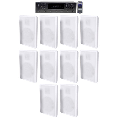 H12X500UBT 6-Zone Receiver & 5x RockSlim White 5.25" Speaker Bundle