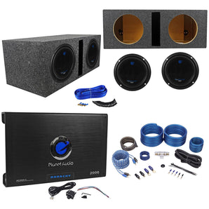 2) PLANET AUDIO AC10D 10" 3000W Subwoofers+Vented Sub Box+2 Ch.Amplifier+Amp Kit