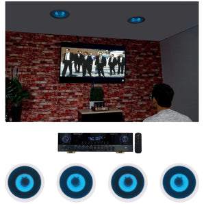 Rockville SINGMIX 5 Bluetooth Home Receiver+(4) 6.5" Blue LED Ceiling Speakers