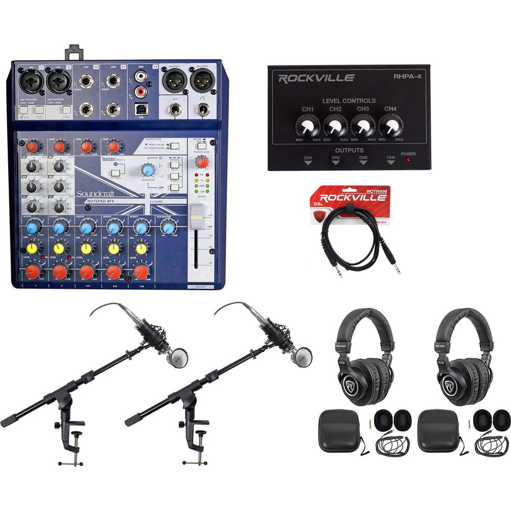 2-Person Gaming Twitch Stream Bundle with Mixer, Headphones, Mic & Boom Arm