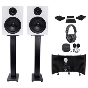 Pair Rockville DPM5W 5.25" 300w Studio Monitors+36" Stands+Headphones+Mic and Shield