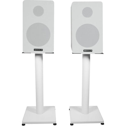 RockShelf 58W White 5.25" Home Bookshelf Speakers w/21" Stands