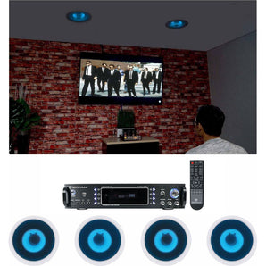 Rockville Home Theater Bluetooth Receiver+(4) In-Ceiling 6.5" Blue LED Speakers