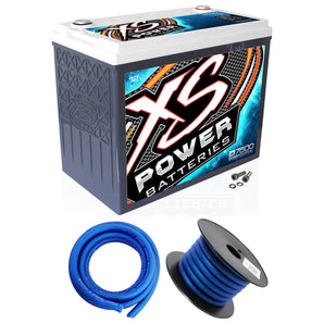 XS Power D7500 6000 Amp 12 Volt Car Audio Sealed AGM Battery+Power/Ground Wires