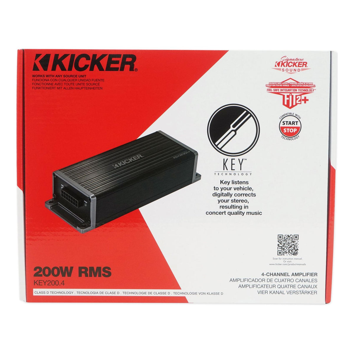 KICKER KEY2004 200w 4-Channel Amplifier w/Auto-EQ/Processor) Smart Amp 47KEY2004