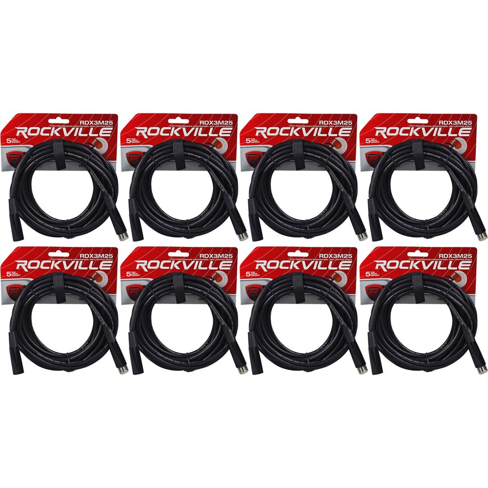 8) Chauvet DMX3P25FT 25 Foot Male 2 Female 3 Pin DMX Light Cables
