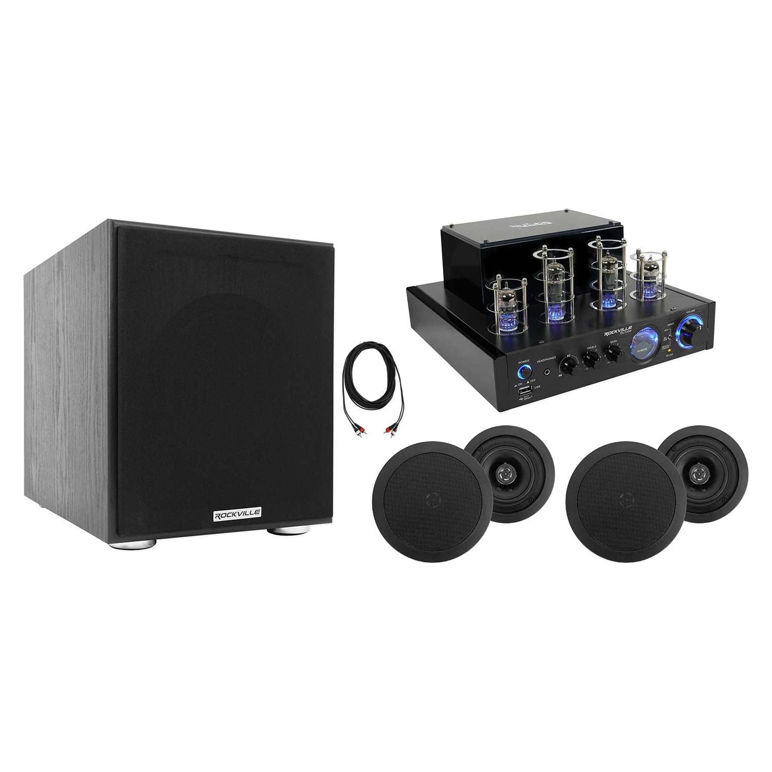 Rockville BluTube LED 70w Bluetooth Tube Amplifier/Home Stereo Receiver ...