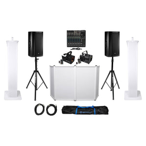 2) JBL SRX835P 15" 2000w Powered DJ Speakers+Stands+Facade+Fog+Haze+Mixer+Totems