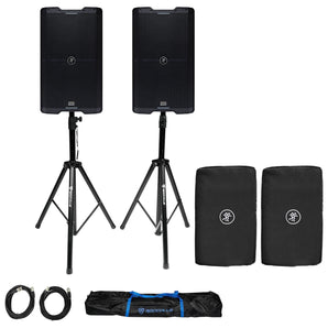 2 Mackie SRM212 V-Class 12” 2000w Powered Bluetooth PA DJ Speakers+Stands+Covers