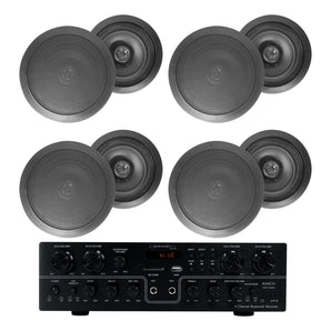 Technical Pro RX4CH Bluetooth Home Receiver Amp+(8) 6.5" Black Ceiling Speakers