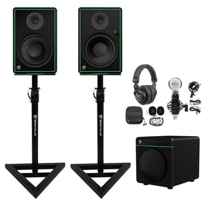 Studio Bundle (2) Mackie CR8-XBT 8" Studio Monitors+8" Sub+Headphones+Mic+Stands