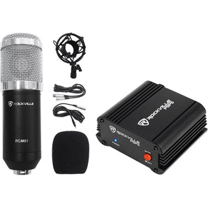 Rockville RCM01 Studio Recording Condenser Microphone+Phantom Power Supply