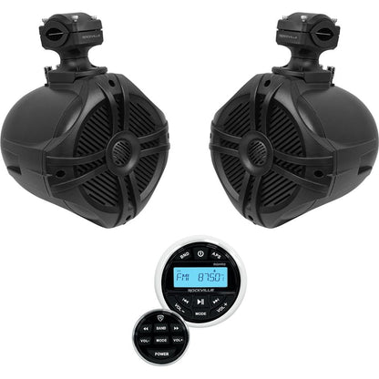 (2) Rockville RWB70B Black 6.5" Marine Wakeboard Swivel Tower Speakers+Receiver