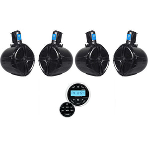 Rockville RGHR2 Marine Bluetooth Receiver, USB+Remote+(4) 8" Wakeboard Speakers