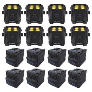 (8) Chauvet DJ Ezlink Par Q4 BT Wireless Rechargeable Bluetooth Wash Lights+Bags