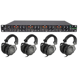 (4) Beyerdynamic DT-770-PRO-32 Studio Tracking Headphones Bundle with Mackie Headphone Amp