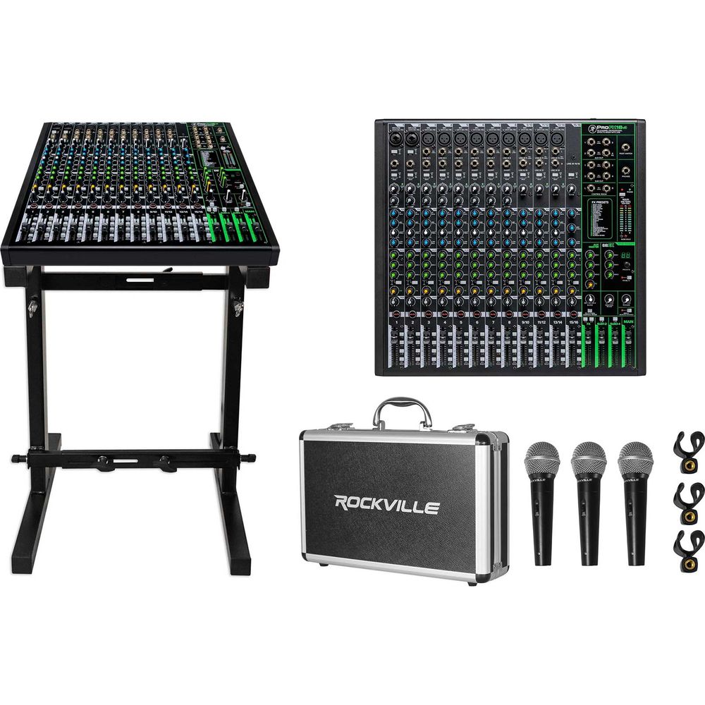 ProFX16v3 16-Channel Effects Mixer w/USB + Stand + (3) Mics + Case