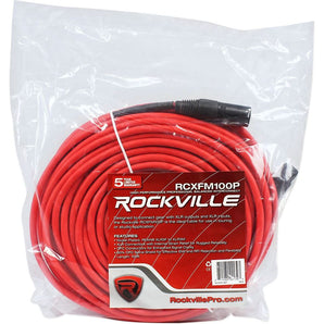 Rockville RCXFM100P-R Red 100' Female to Male REAN XLR Mic/Speaker Cable